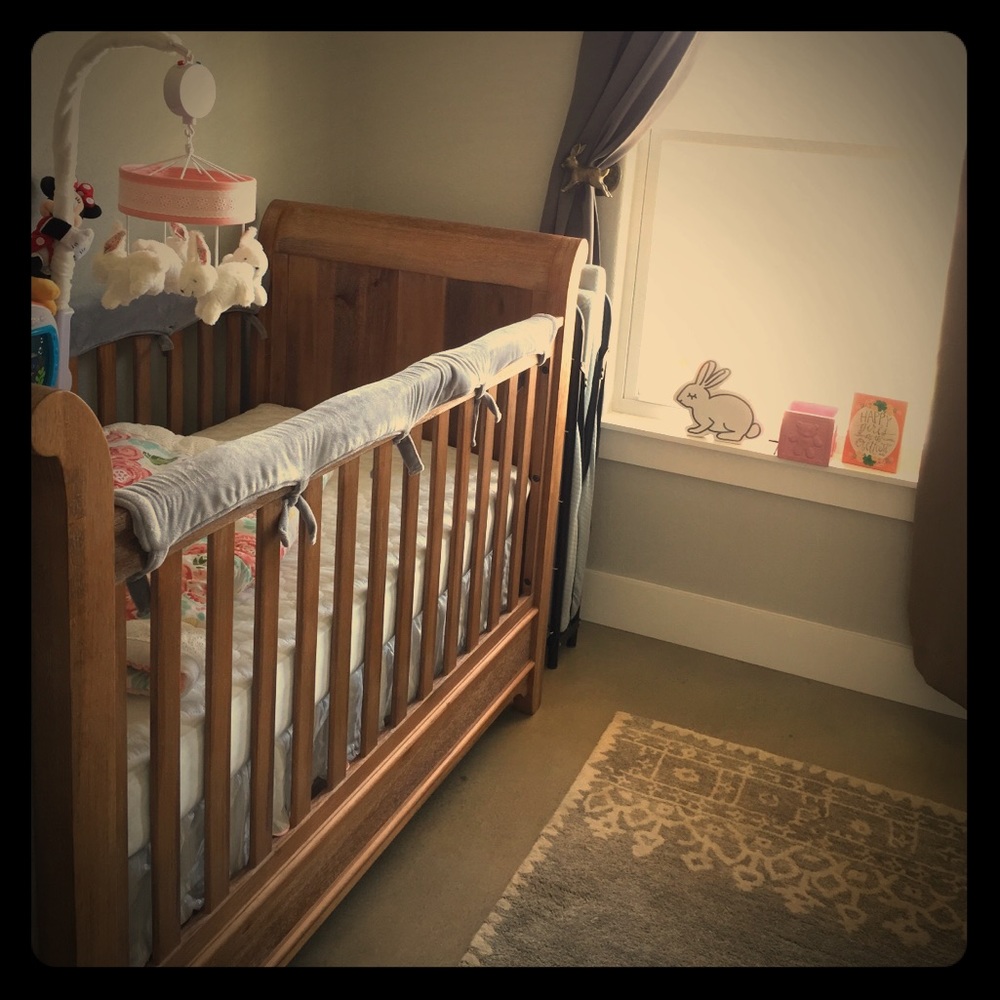 🧸GREY long narrow front & back CRIB rail covers🍼